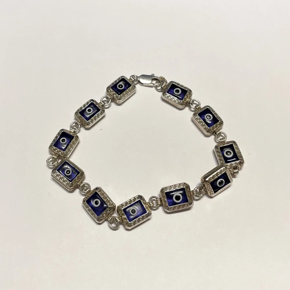 925 Silver Unique Evil Eye Bracelet - Picture 14 of 14